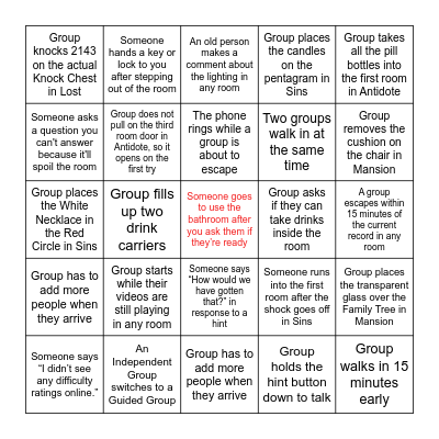 Escapology Bingo 2024 Bingo Card