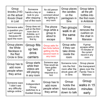 Escapology Bingo 2024 Bingo Card