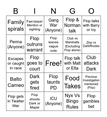 December Flop Dugong Bingo Card