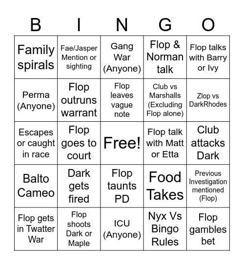 December Flop Dugong Bingo Card