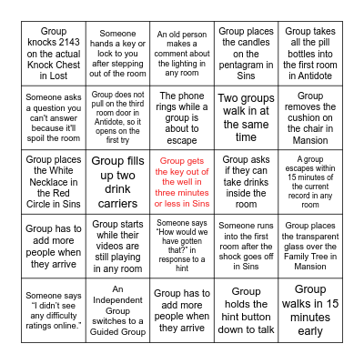 Escapology Bingo 2024 Bingo Card