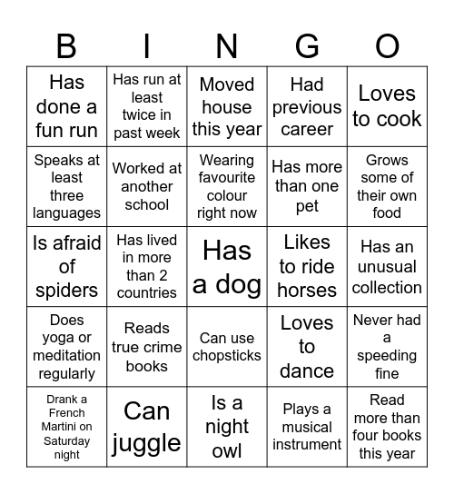 Staff Bingo - must complete 2 vertical lines to win! Bingo Card