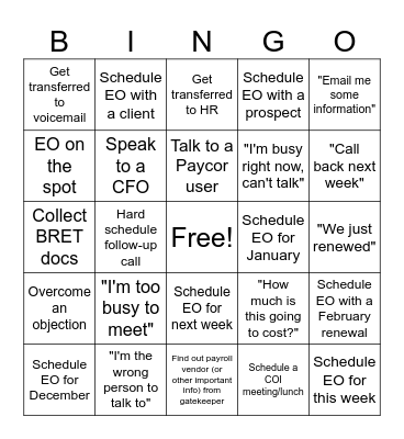 BLITZ BINGO Card