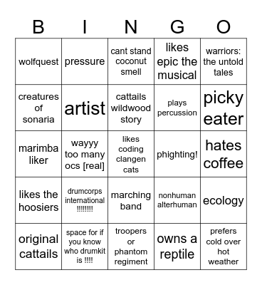 how similar are we? [mostly interests] Bingo Card