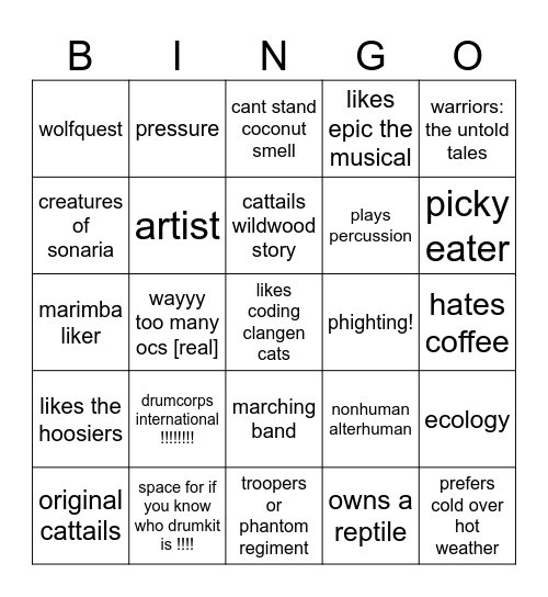 how similar are we? [mostly interests] Bingo Card