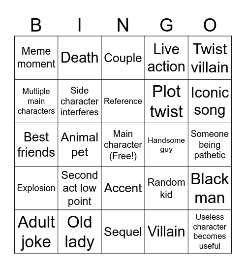 Movie Bingo Card