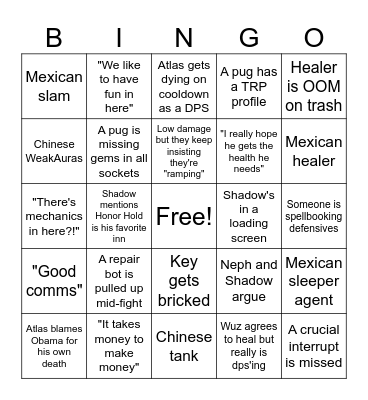 Toxic Key Saturday Bingo Card