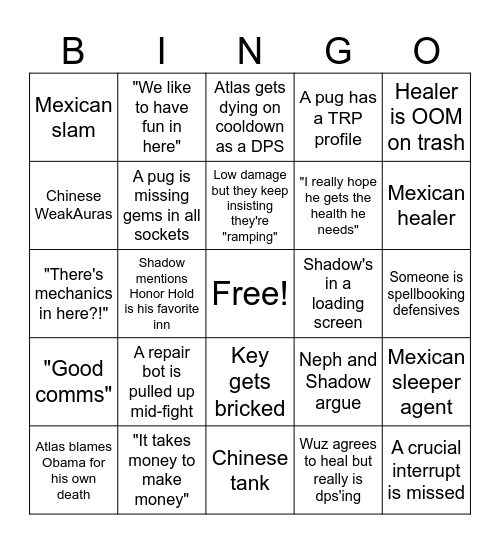 Toxic Key Saturday Bingo Card