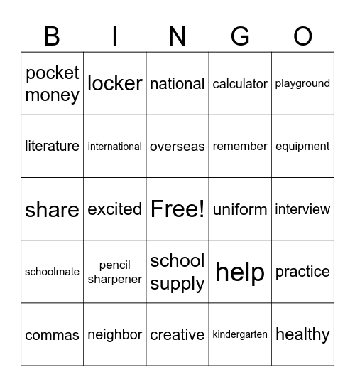 Bingoo!!! Bingo Card