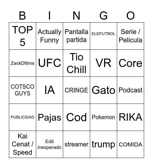 Tiktok Bingo Card