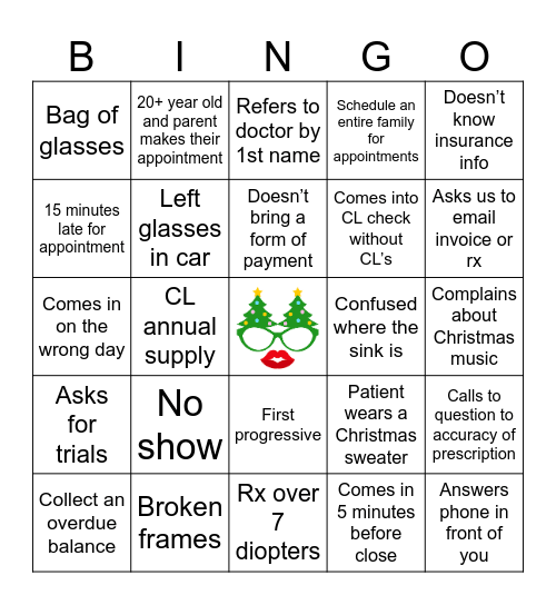 Optical Bingo!! Bingo Card