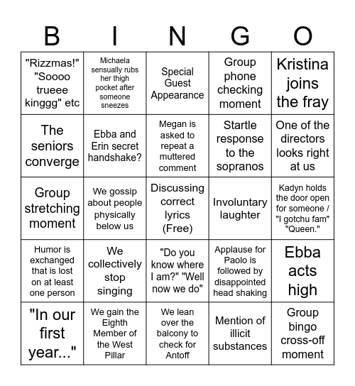 West Pillar Altos Fest Bingo Card