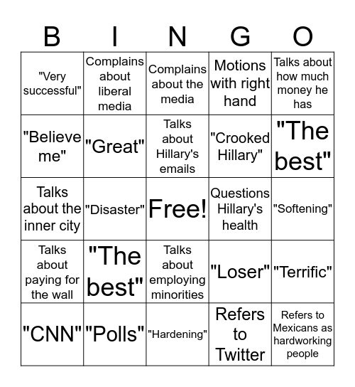 TRUMP BINGO! Bingo Card