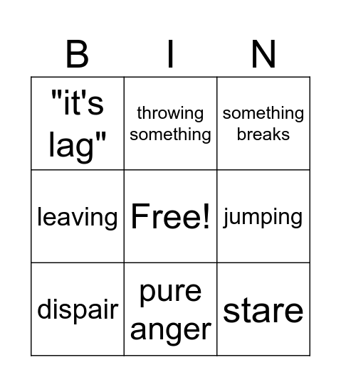 RAGE Bingo Card