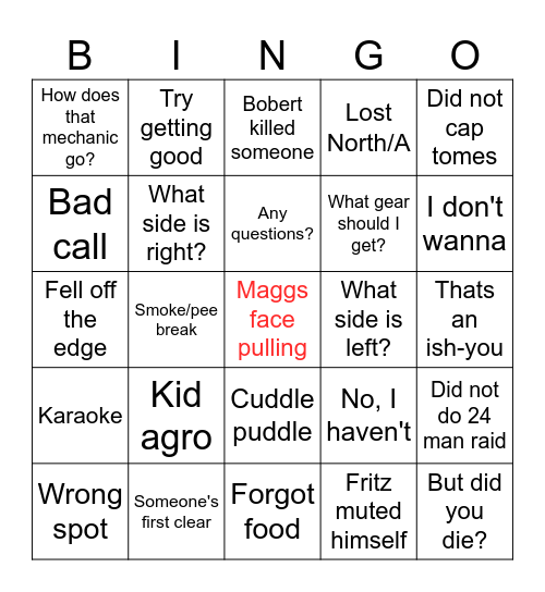 FFXIV raid night Bingo Card