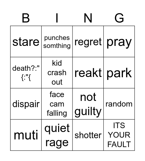 RAGE Bingo Card