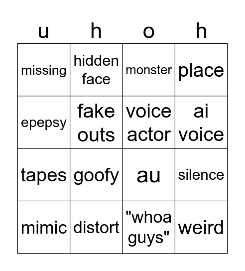 uh oh spooky Bingo Card