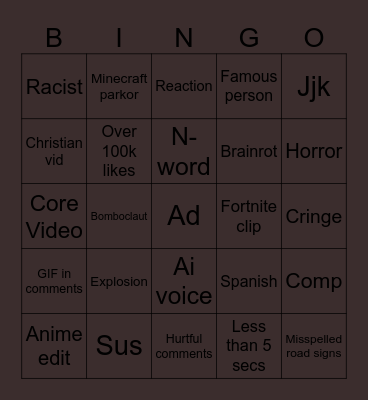 Instagram bingo Card