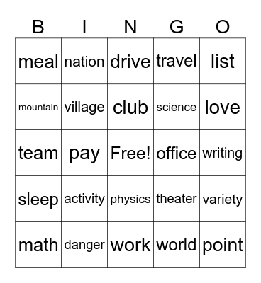 Unit1 Vocabulary Bingo Card