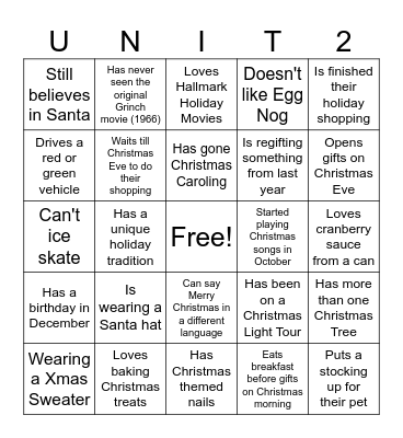 Jingle and Mingle Bingo! Bingo Card