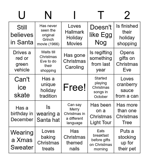 Jingle and Mingle Bingo! Bingo Card