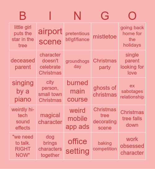 Hallmark Christmas Movies Bingo Card