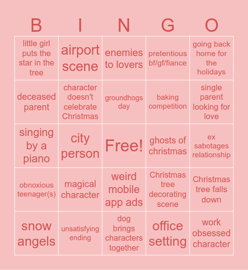 Christmas Movie Bingo Card