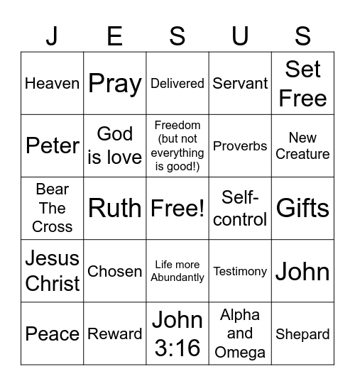 The Holy Bible Bingo Card
