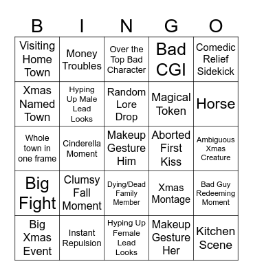 Bad Xmas Movies Bingo Card