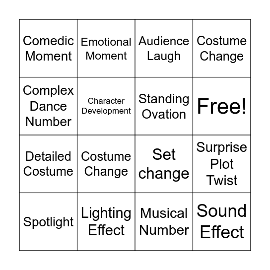 Name of the Production Bingo Card