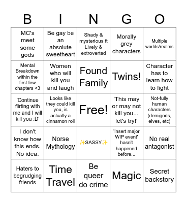 Project Time Travel Bingo! Bingo Card