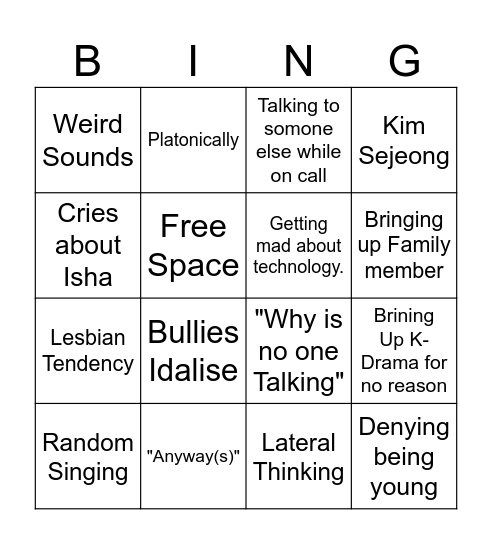 Untitled Bingo Card