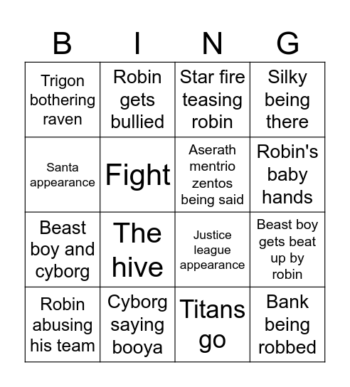 Teen titans Bingo Card