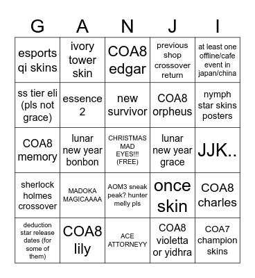 IDV LIVESTREAM! ! !! !! Bingo Card