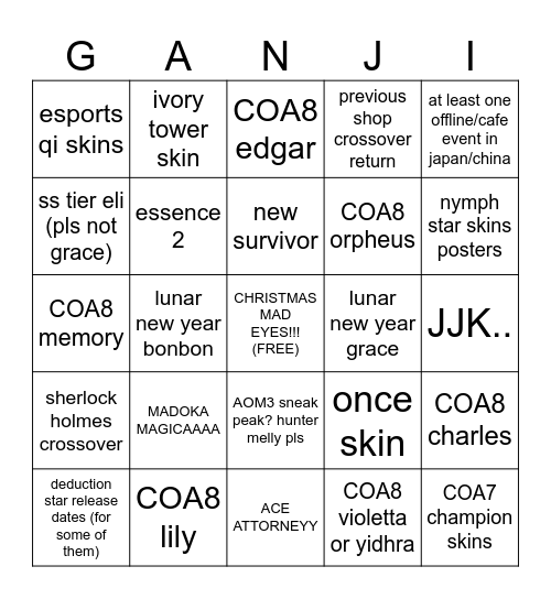 IDV LIVESTREAM! ! !! !! Bingo Card