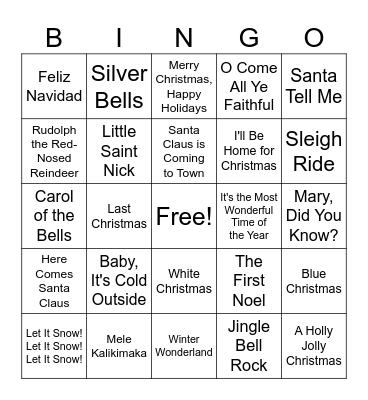 Christmas Music Bingo Card