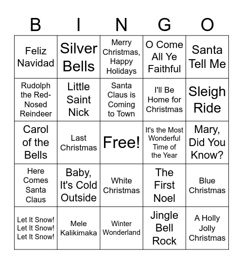 Christmas Music Bingo Card