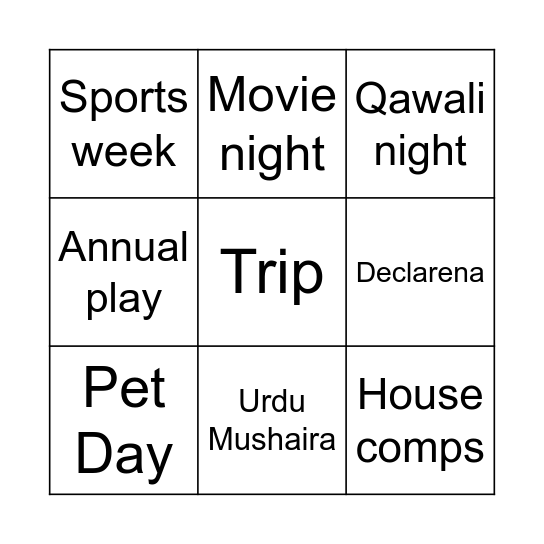 BTC EVENTS BINGO Card