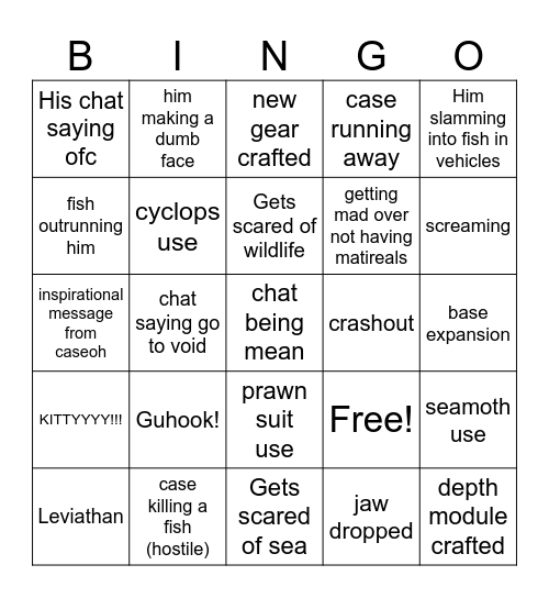 Caseoh subnautica bingo Card