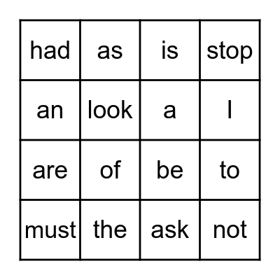 Sight words Bingo Card