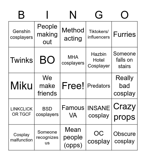 Fan expo SF Bingo Card