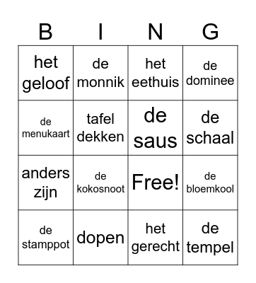 Weekwoorden Bingo Card