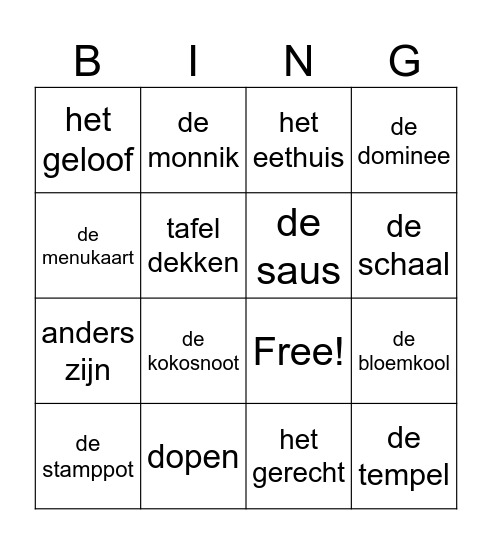 Weekwoorden Bingo Card