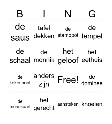 Weekwoorden Bingo Card