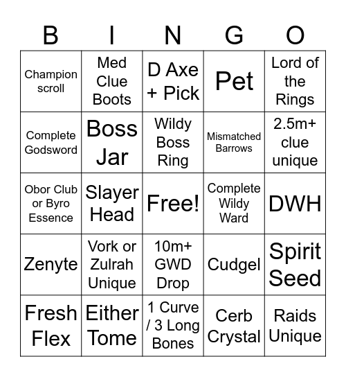 OSRS PvM Bingo Card