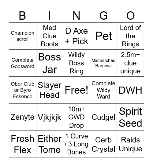 OSRS PvM Bingo Card