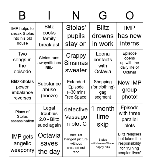 Sinsmas predictions Bingo Card