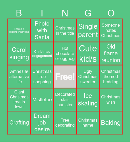 Classic Hallmark Christmas Movie Bingo Card