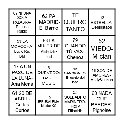 BINGO MUSICAL Bingo Card