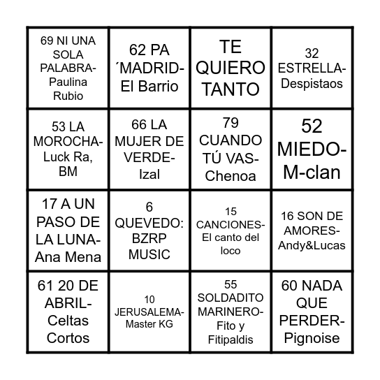 BINGO MUSICAL Bingo Card